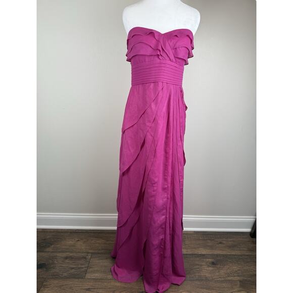 Vintage Y2K Cache Strapless Chiffon Long Formal Gown Dress Flowy Pink Sz 8 NWT - Picture 1 of 9